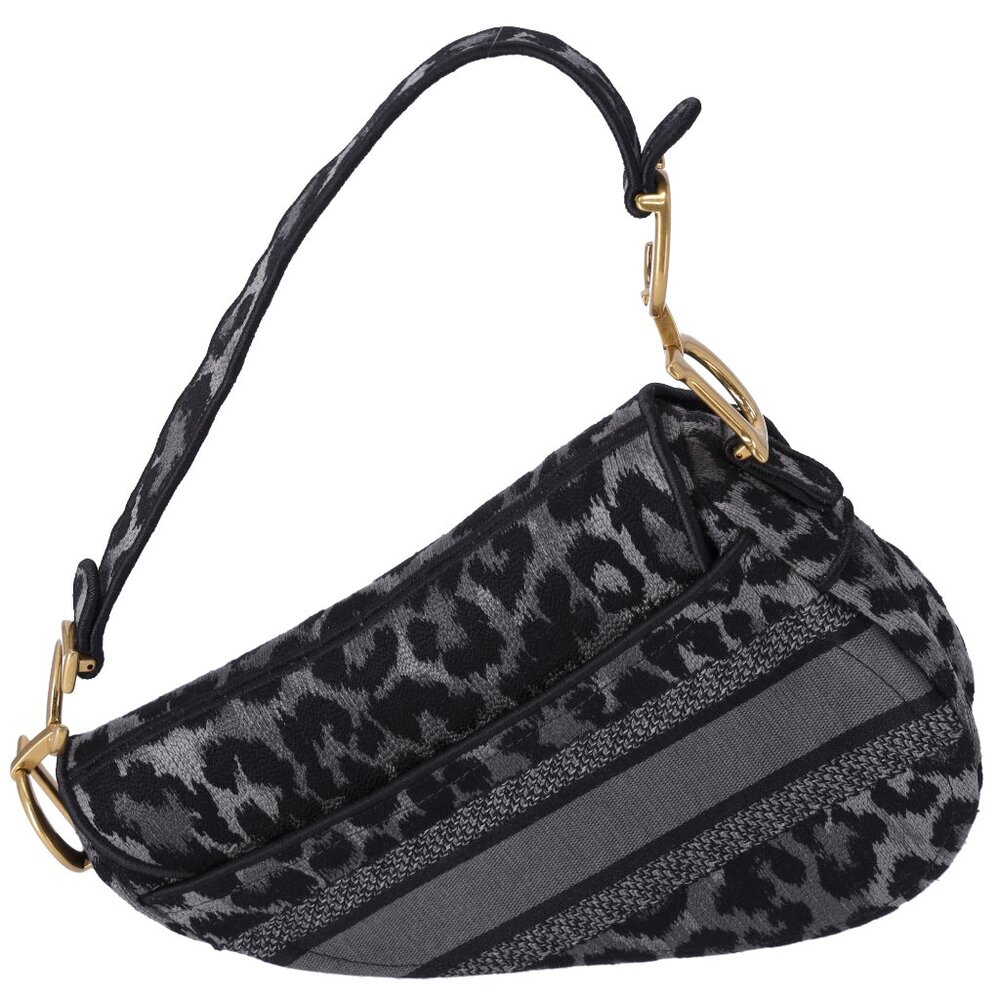 Christian Dior Medium Saddle Bag Mizza Embroidered Leopard BLack Grey Multi - Picture 5 of 11